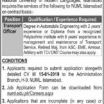 NUML (Islamabad) Jobs 2019 for Engineer / Transport Officer