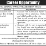 Karachi Fashion Brand Jobs 2019 for Merchandiser and Production Manager