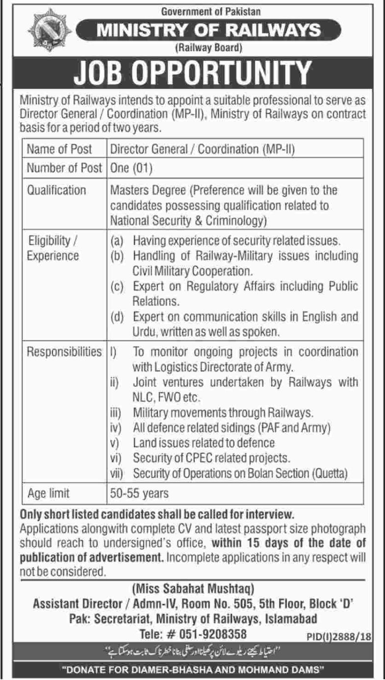 Ministry of Railways Jobs 2019 for 12+ Management and Naib Qasid Posts