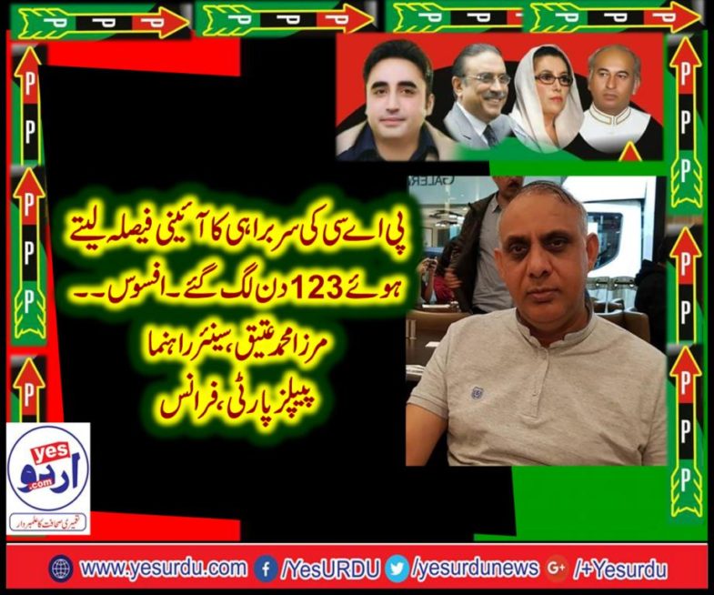 MIRZA ATEEQ, SENIOR, LEADER, PPP, FRANCE, SAID, ABOUT, PAC, CHAIRMANSHIP, TO, SHEHBAZ SHARIEF