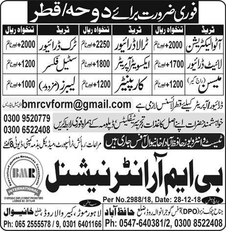 100+ Drivers, Operators, Technical & Support Jobs Vailable in Doha/Qatar for Pakistani Nationals