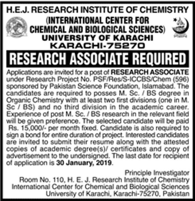 University,of,Karachi,Jobs,2019,for,Research,Associate