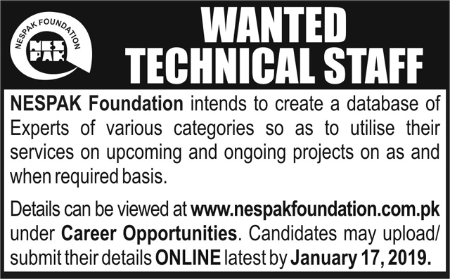 NESPAK Jobs 2019 for Various Technical Staff (Multiple Categories)