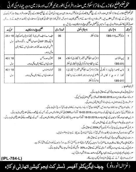 District Education Department Punjab Jobs 2019 for 230+ Junior Clerks & Other Staff (Disable Quota) (Multiple Districts)