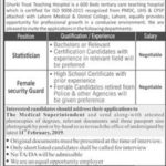 Ghurki Trust Teaching Hospital Jobs 2019 for Statistician and Female Security Guard