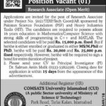 Comsats University Islamabad Jobs 2019 for Research Associate