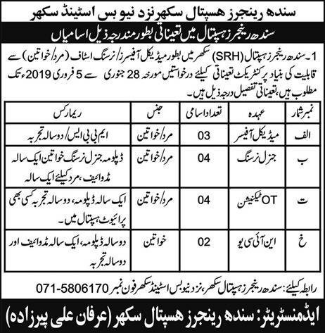 Sindh Rangers Hospital Jobs 2019 for 13+ Medical Officers, Nursing, NICU and OT Staff