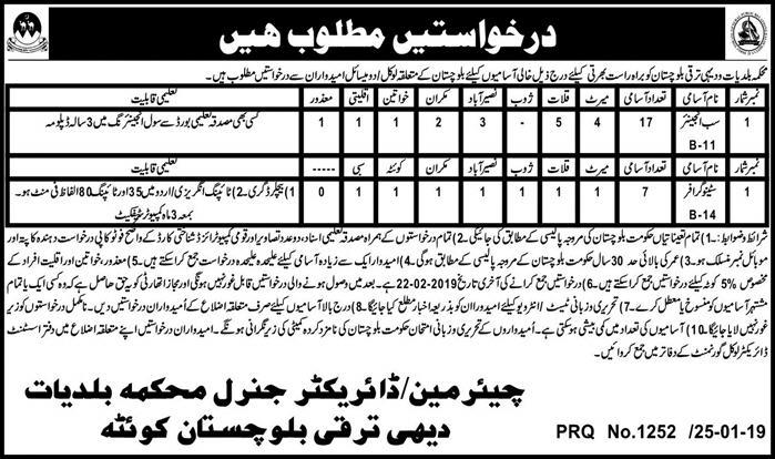 Balochistan Local Govt & Rural Development Department Jobs 2019 for 24+ Stenographers & Sub-Engineers