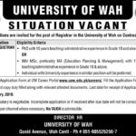 University of WAH Jobs 2019 for Registrar Posts