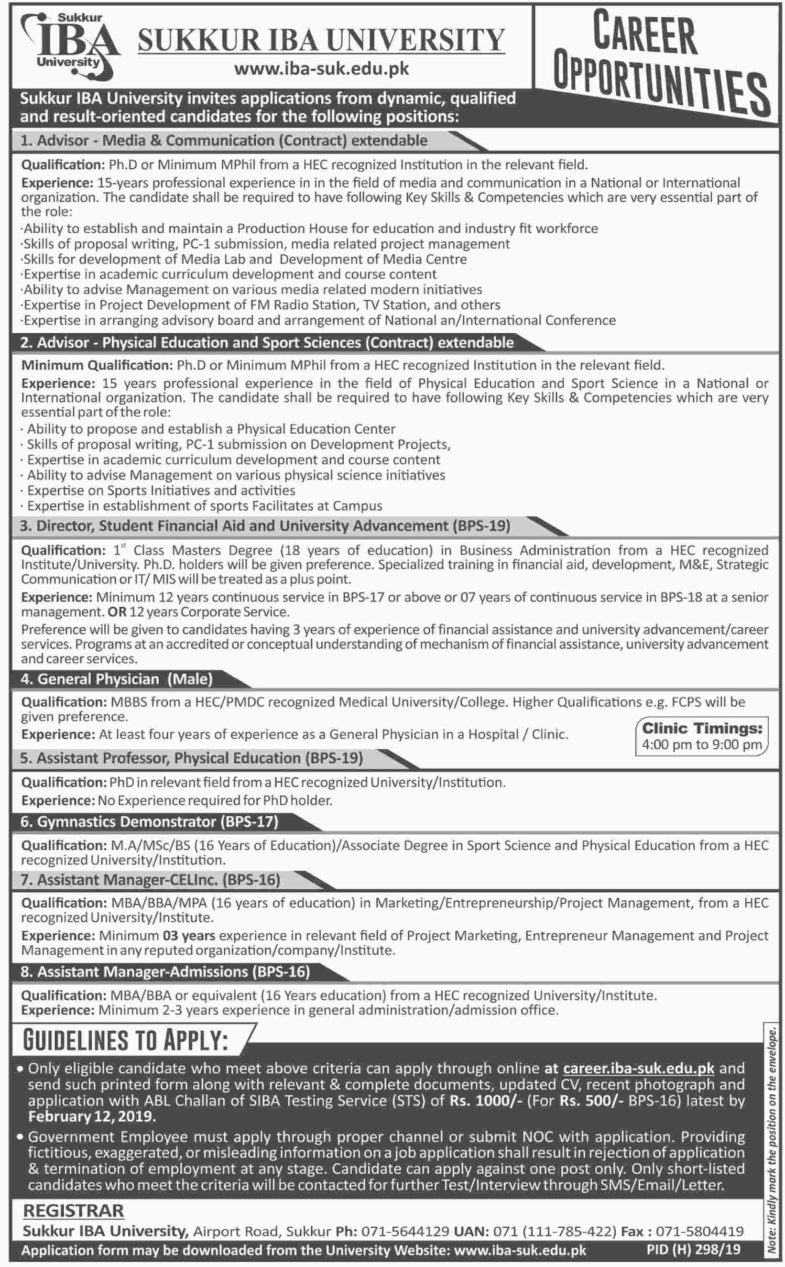IBA Sukkur Jobs 2019 for 8+ Posts (Multiple Categories)