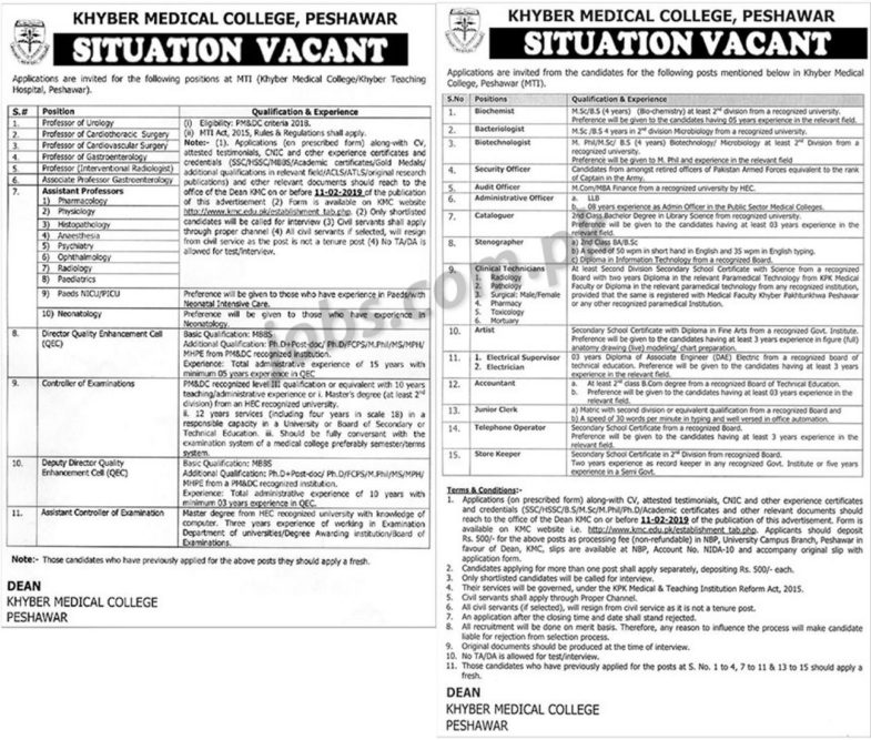 Khyber Medical College Peshawar Jobs 2019 for 50+ Teaching & Non-Teaching Staff