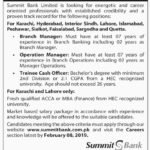 Summit Bank Ltd Jobs 2019 for Trainee Cash Officers, Operation & Branch Managers (Multiple Cities)
