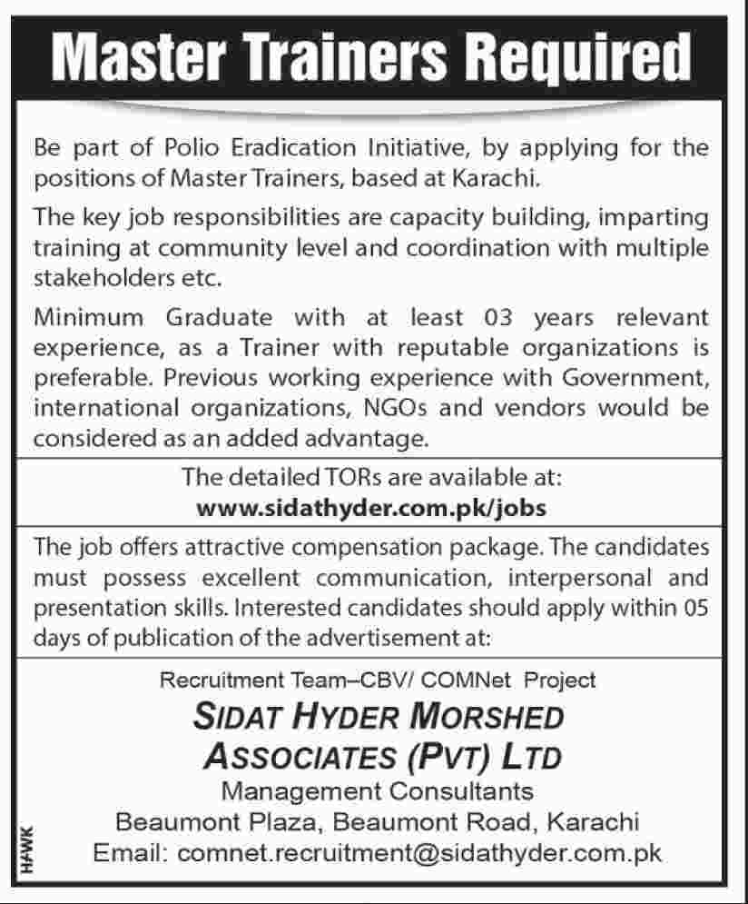 Polio Eradication Program Karachi Jobs 2019 for Master Trainers