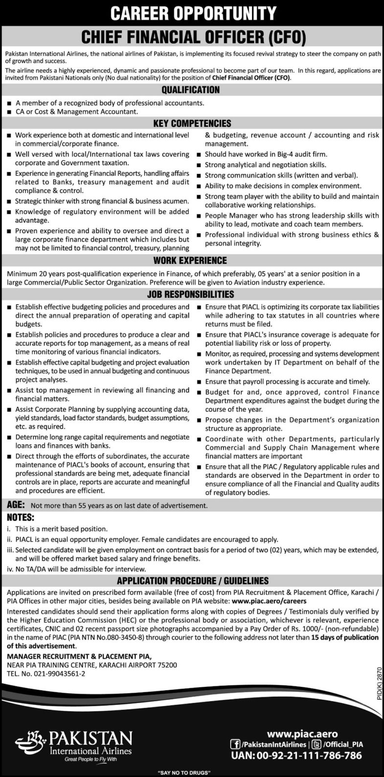 PIA Jobs 2019 for Chief Financial Officer / CFO