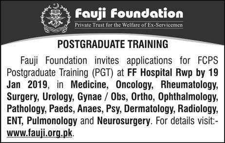Fauji Foundation Postgraduate Training Program 2019