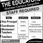 The Educators Sargodha Jobs 2019 for Teachers, Coordinator and Vice Principal Posts