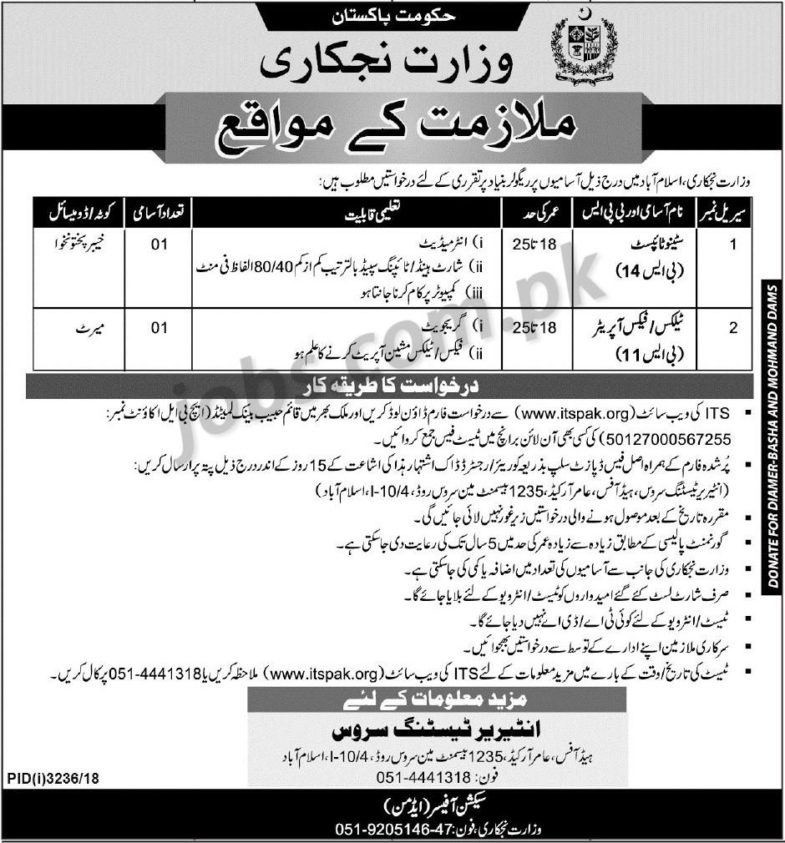 Ministry of Privatization Pakistan Jobs 2019 for Stenotypist, Telex / Fax Operator Posts (Download ITS Form)