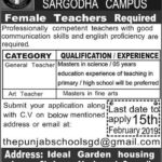 The Punjab School (Sargodha) Jobs 2019 for Female Teachers