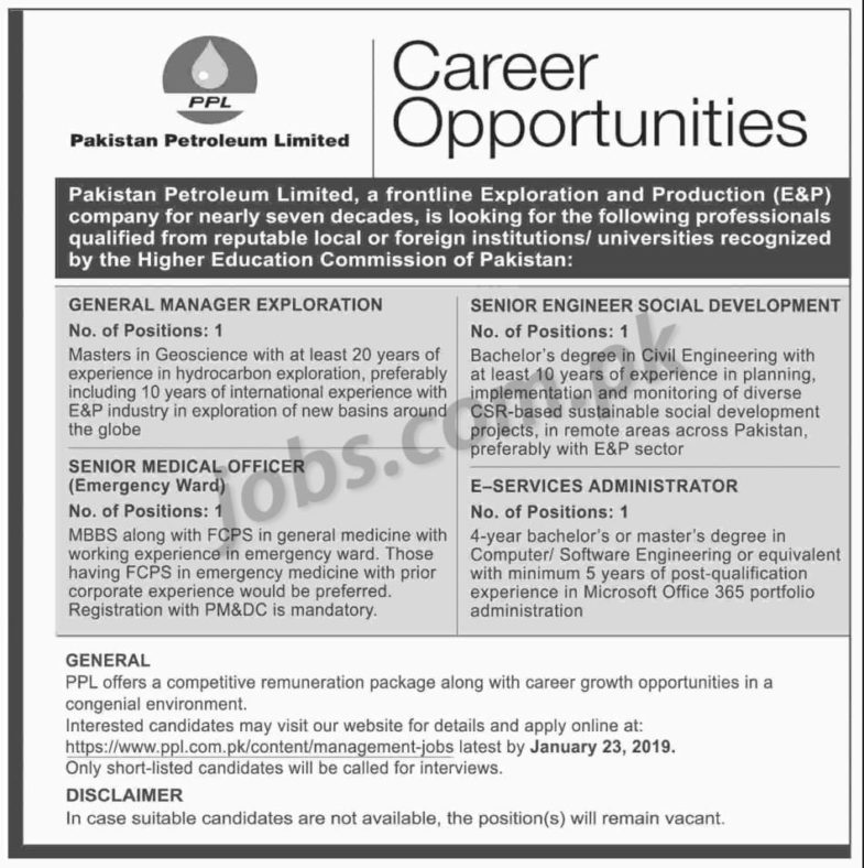 Pakistan Petroleum Ltd (PPL) Jobs 2019 for IT, Engineering and Medical Posts