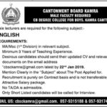 Cantonment Board Kamra Jobs 2019 for Teaching Faculty