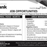 U Microfinance Bank Jobs 2019 for Area Managers and Regional Heads (Multiple Cities)