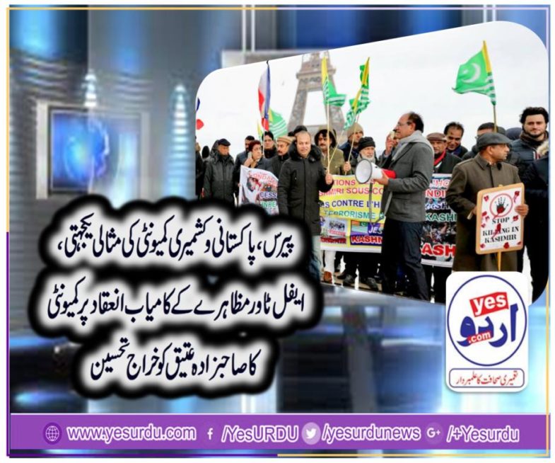 paris, protest, against, indian, brutality, in, Kashmir, at, Eiffel, tower, France, successful, arrangements by, Sahibzada atteeq