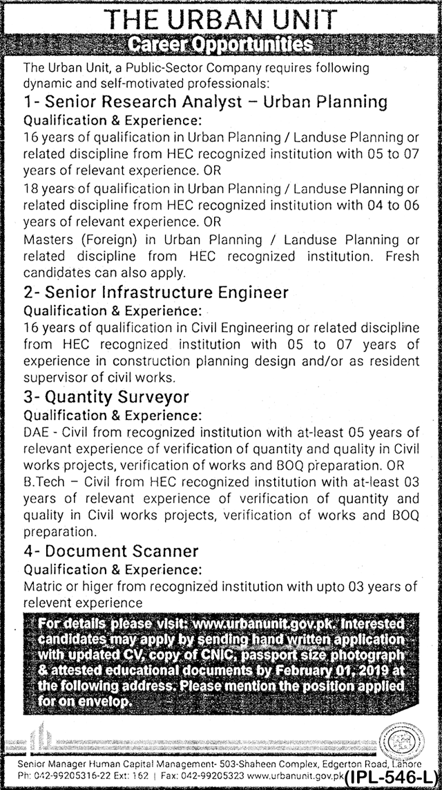 The Urban Unit Jobs 2019 for Engineering, DAE/QS, Research Analyst & Document Scanner Posts