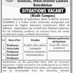 Lasbela University (LUWAMS) Balochistan Jobs 2019 for Teaching Faculty