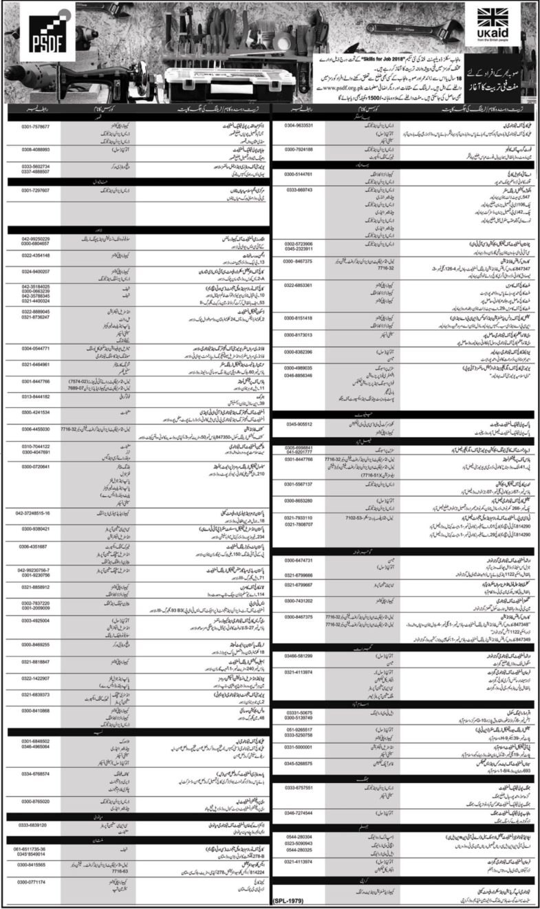 Punjab Skills Development Fund (PSDF) Youth Training Program 2019 with Paid Stipend