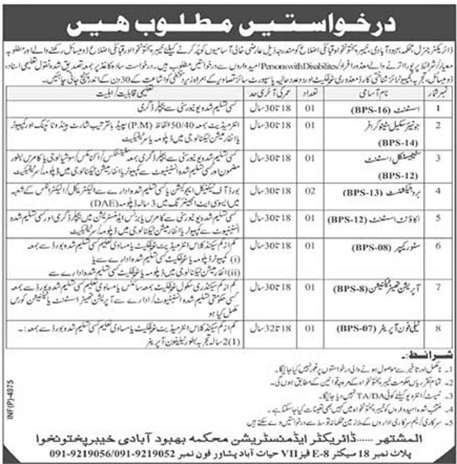 KP Population Welfare Department Jobs 2019 for 9+ Assistant, Projectionists, Stenographer, Statistical Asst, Accounts & Other Posts