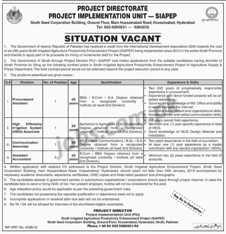 Agriculture Supply & Prices Department Sindh Jobs 2019 for Assistant Accountants, Procurement, Communication & Agriculture Posts