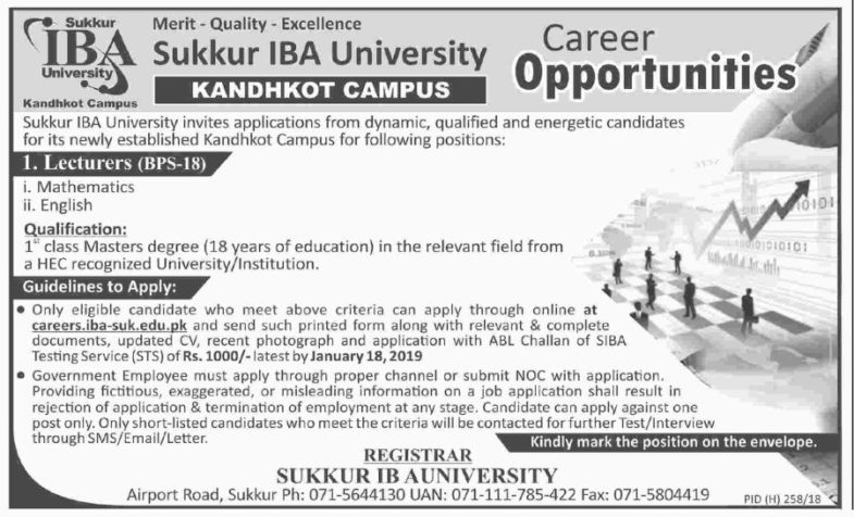 Sukkur IBA University Jobs 2019 for Lecturers (Kandhkot Campus)