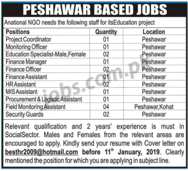 National NGO Jobs 2019 for 18+ HR, Admin, IT, Monitoring, Procurement & Other Posts