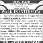 Ayub Teaching Hospital/Institution Jobs 2019 for Unit Coordinator