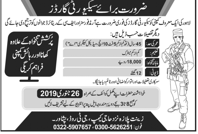 Lahore Company Jobs 2019 for Security Guards