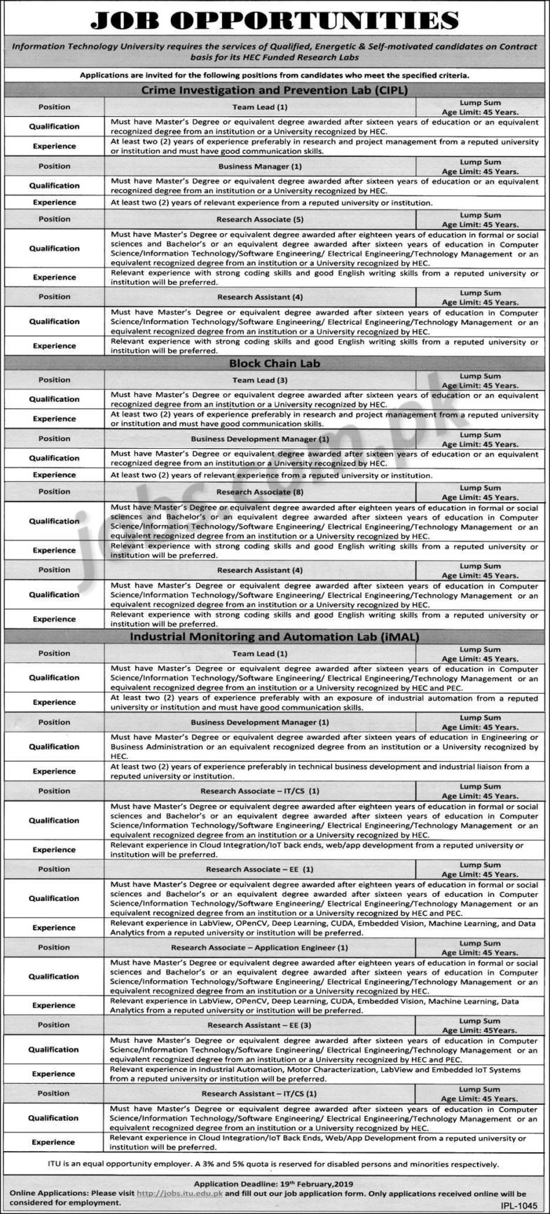 Information Technology University Jobs 2019 for 36+ Research, Business Development Manager, Team Lead & Other Posts