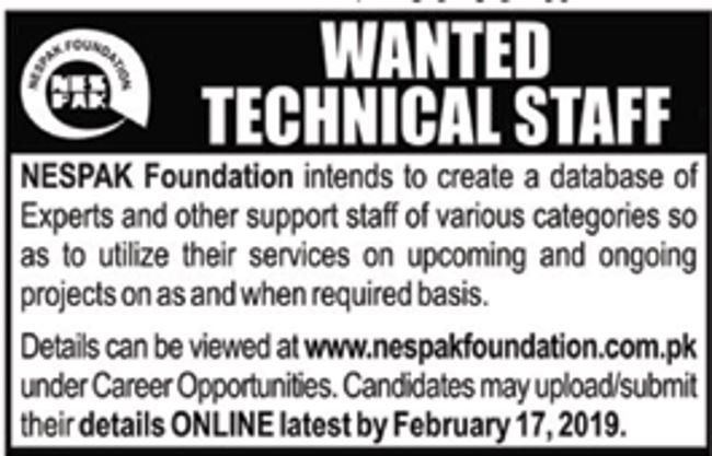 NESPAK Foundation Jobs 2019 for Technical Staff