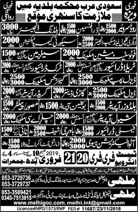 Saudi Arab Local Government Jobs 2019 for 100+ Engineering, Technical, Drivers & Other Posts in Various Categories)