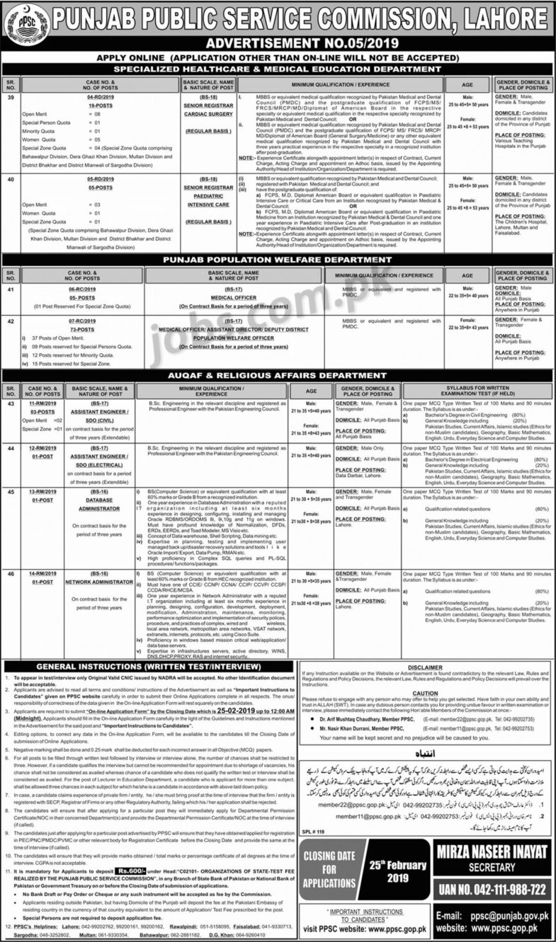 PPSC Jobs (5/2019): 108+ Medical, Engineers, IT, Registrars & Other Posts in Punjab Government