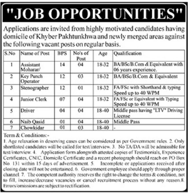 PO Box 131 KP Jobs 2019 for 23+ Posts (Multiple Categories)