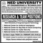 NED University of Engineering & Technology Jobs 2019 for Research & Team Positions