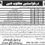 Balochistan Residential College Khuzdar Jobs 2019 for 7+ Store Keeper & Support Staff