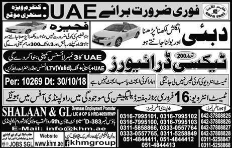 200+ Taxi Drivers Jobs in Dubai for Pakistani Nationals