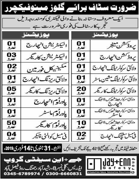 Jay+Enn Manufacturers Faisalabad Jobs 2019 for 100+ Technical & Support Staff