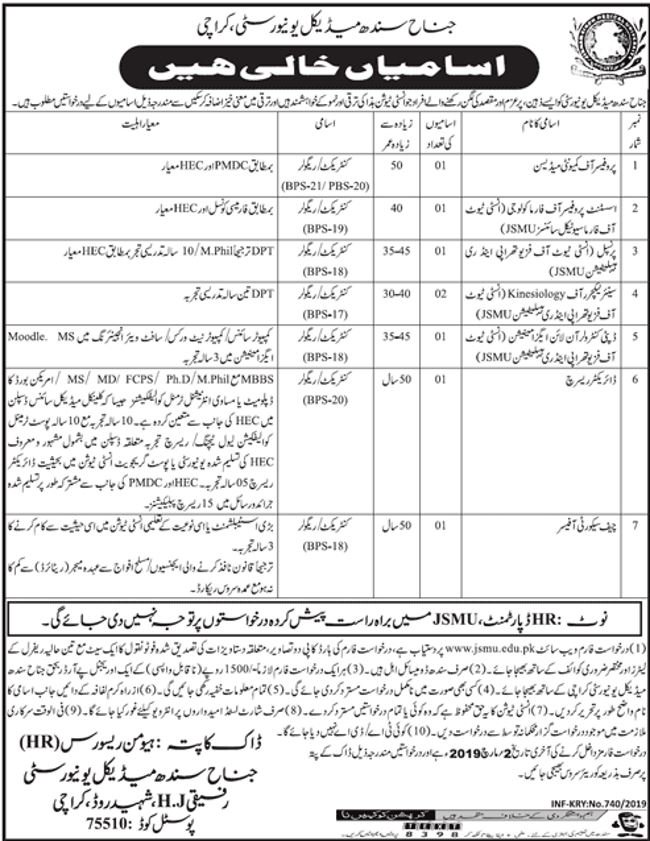 Jinnah Sindh Medical University Jobs 2019 for 8+ Teaching & Non-Teaching Staff