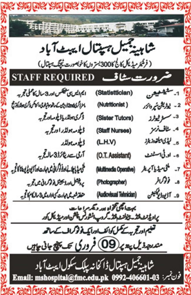 Shaheena Jamil Hospital Abbottabad Jobs 2019 for Various Medical & Staff Positions