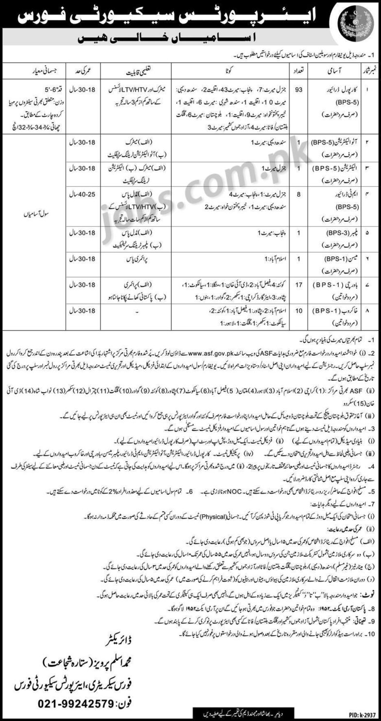Airports Security Force (ASF) Jobs 2019 for 132+ Uniform & Civilian Staff (Multiple Cities)