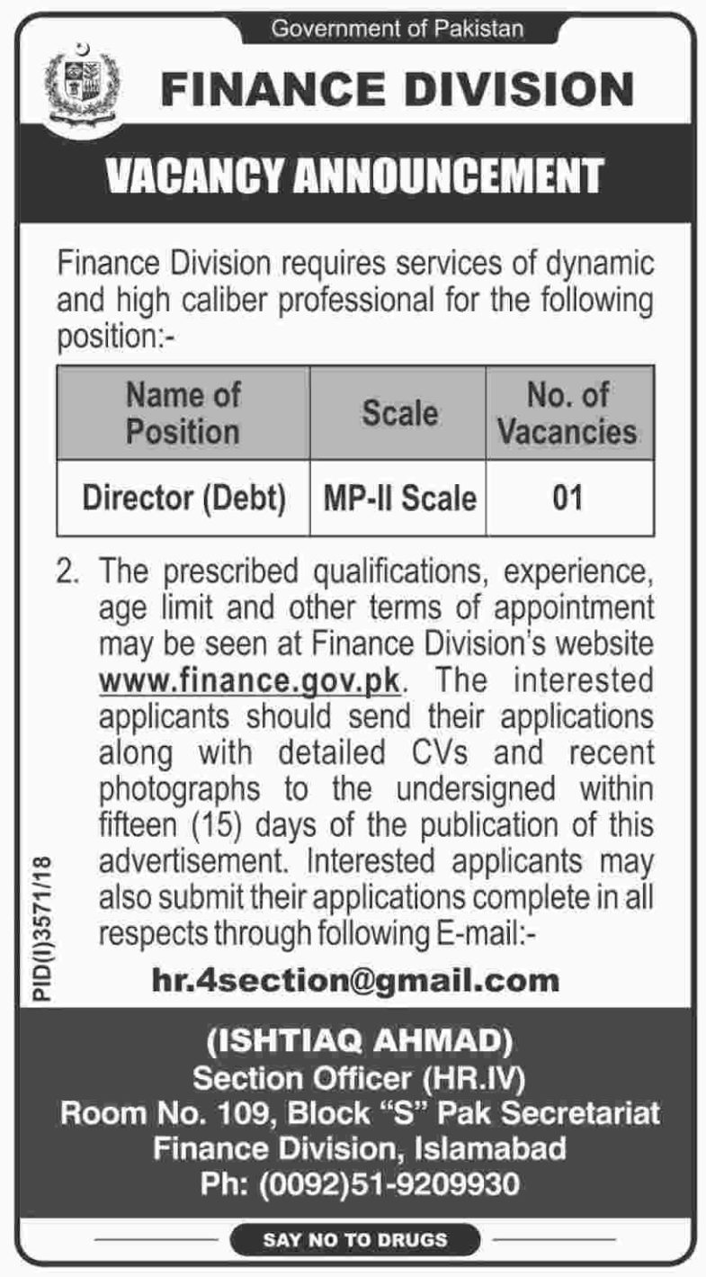 Finance Division Islamabad Jobs 2019 for Director & Advisor