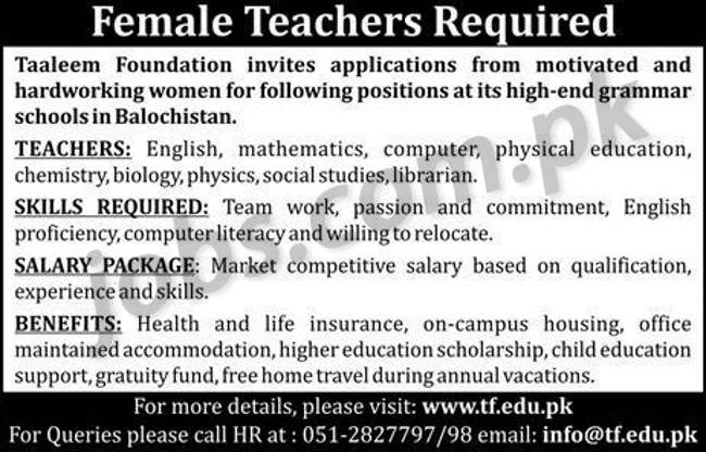 Taleem Foundation Jobs 2019 for 100+ Teachers