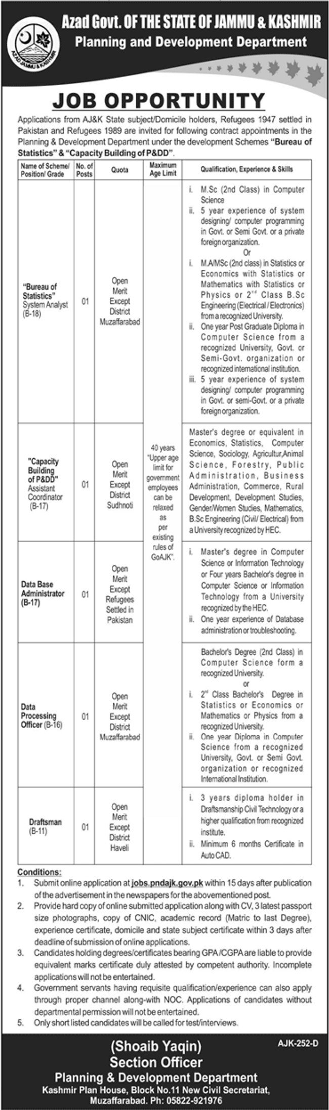 AJK Planning & Development Department Jobs 2019 for IT, Coordinator, Draftsman & Other Posts